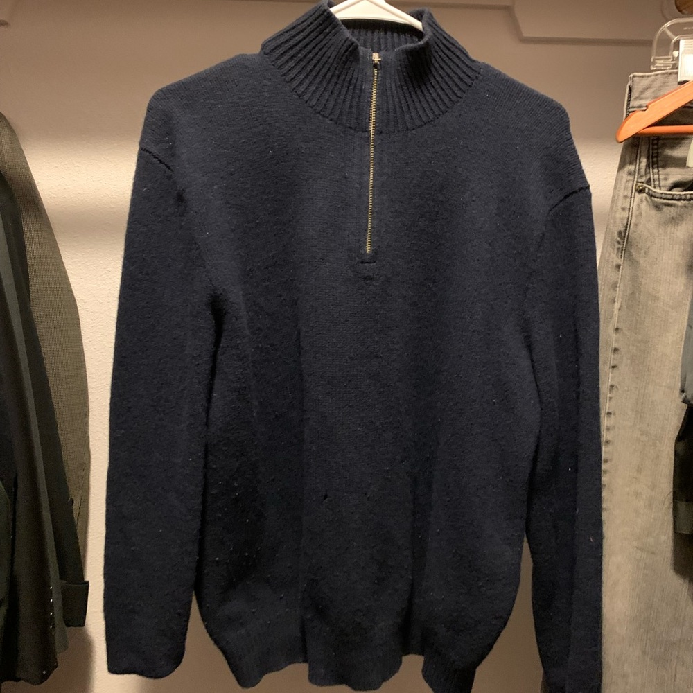 Ralph Lauren Men's Dark Blue Zip-Up Sweater Lamb’s Wool